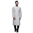 thumbnail image 1 of Atasi Button Placket Satin Slub Printed Mens Kurta With Churidar Kurta, 1 of 1