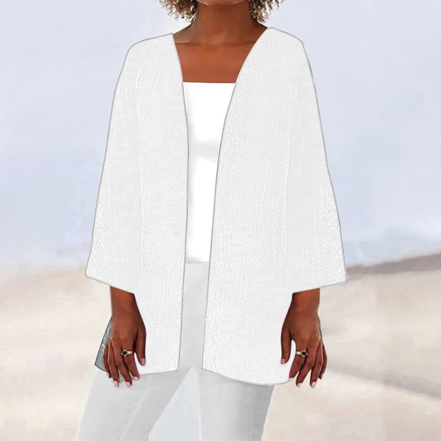 Mefallenssiah Cardigans pour Femmes Été Automne Couleur Unie Cardigan Manches Longues Blouse Décontractée Ample