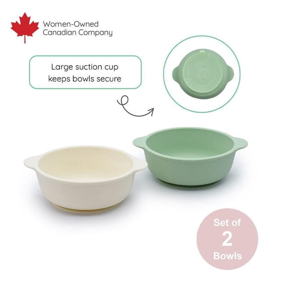 Melii Silicone Suction Bowls, 2 Pack - Mint & Ivory
