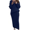 thumbnail image 2 of PVCS Womens Solid Color Round Neck Long Sleeve Cable Knitted Warm Two-Piece Skirt Sweater Suit Set, 2 of 6