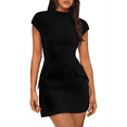 thumbnail image 2 of Robe d'Été pour Femme à Col Montant, Manches Courtes, Mini Robe de Boîte de Nuit, Noir, TG, 2 of 8