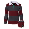 thumbnail image 2 of Sportoli Big Boys 100% Cotton Wide Striped Long Sleeve Polo Rugby Shirt - Burgundy/charcoal  (Size 18), 2 of 7