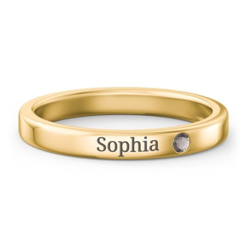 Stackable Birthstone Ring with Engraving - Smokey Quartz (June)