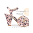 thumbnail image 3 of BLISSFUL STEP Style Women's Shoes Floral Pattern Platform Chunky Heel Open Toe Slingback Buckle Strap Sandals Pink 8.5, 3 of 5