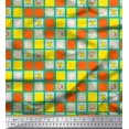 thumbnail image 1 of Soimoi Poly Crepe Fabric Geometric Square,Text & Bear Face Kids Print Fabric by The Yard 52 Inch Wide, 1 of 3