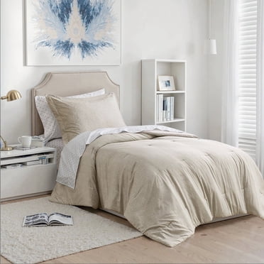 Regency Heights 5-Piece Twin/Twin XL Bed in a Bag Set, Reversible Comforter with Sheet Set and Shams, Neutral, Solid Color