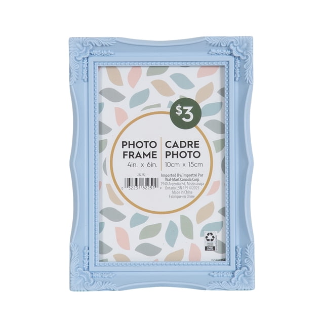Pavella 4x6 Sky Blue Decorative Tabletop Picture Frame with vintage detailed edges and sky blue finish, designed to hold 4x6 inch photos for tabletop or wall display, suitable for enhancing home décor and photo presentation.
