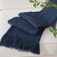 thumbnail image 1 of BATTILO HOME Navy Blue Throw Blanket for Couch, Acrylic Knit Woven Blanket, Lightweight Decorative Soft Nap Throw with Tassel for Chair Bed Sofa Travel Picnic, Suitable for All Seasons, 50"x60", 1 of 7
