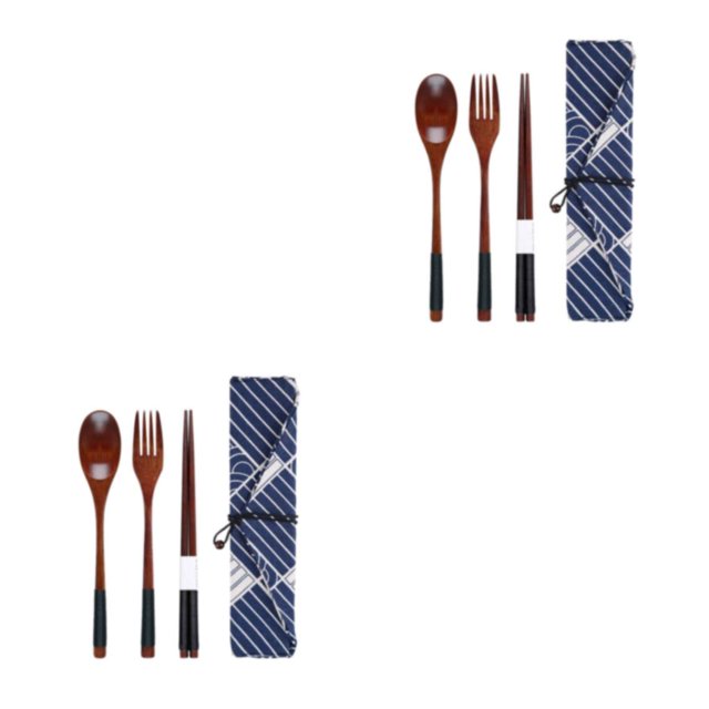 Maytalsory Set School Student Chopstick Fork Spoon Flatware with Storage Bag Type 5 2Set