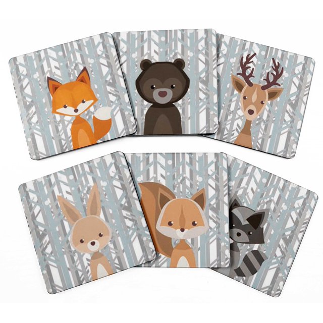 Inkdotpot Ensemble de 6 sous-Verres à Boisson Faciles à Nettoyer Base en Liège Carrée de 4 Pouces - Réutilisable - Animaux