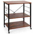 thumbnail image 1 of 3-Layer Microwave Stand Bakers Rack, Kitchen Rolling Cart with 4 Universal Wheels and 10 Removable Hooks, Coffee Cart Shelf Organizer for Kitchen, Living Room, Entryway, Vintage, 1 of 8