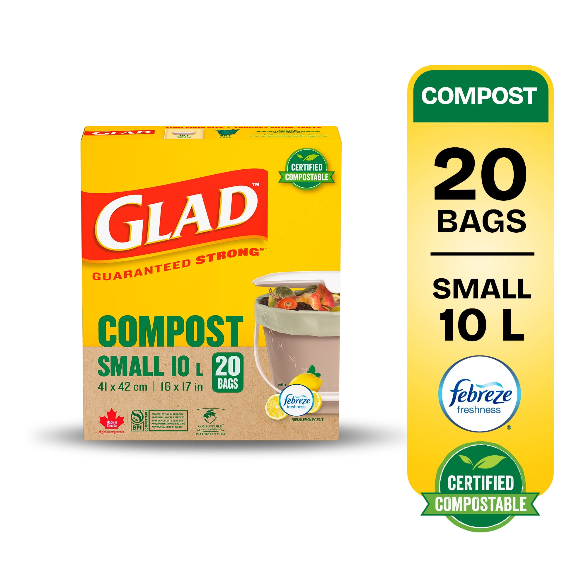 Sacs certifiés compostables de Glad, boîte de 20 petits sacs de compostage