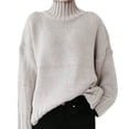 thumbnail image 1 of EGNMCR Chandails pour Femmes Mode Femmes Manches Longues Unies Chandail Col Roulé Décontracté Hauts, 1 of 1