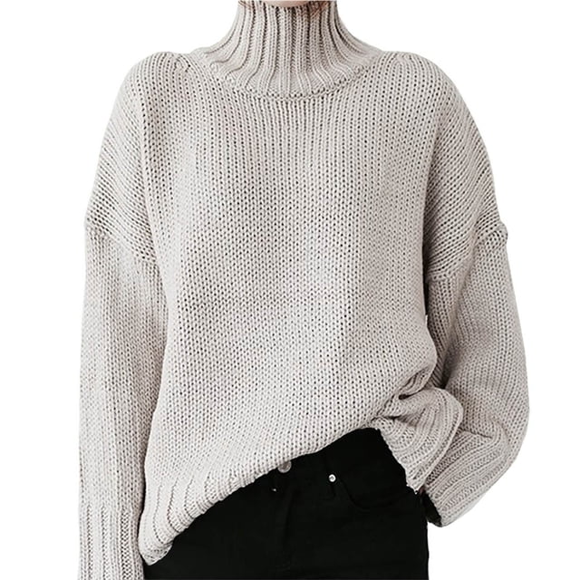 EGNMCR Chandails pour Femmes Mode Femmes Manches Longues Unies Chandail Col Roulé Décontracté Hauts