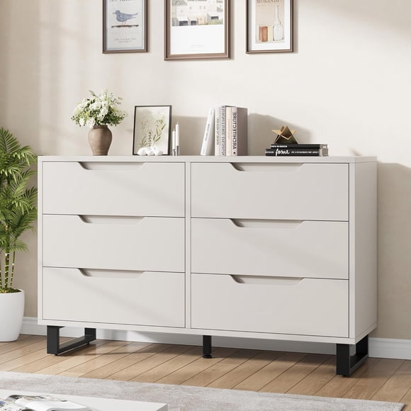 6 Dresser for Bedroom, 47.2 in Wide Dresser, Freestanding Vertical Drawer Cabinet with Storage, Wooden Closet Storage Chest for Living Room, Hallway, Entryway, White