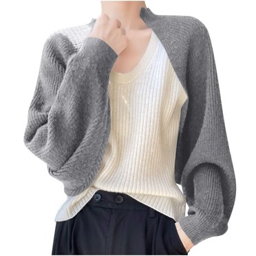 Penkiiy Chandail Boléro Y2k pour Femme à Manches Longues, Ouvert à l'Avant, en Tricot Côtelé, Cardigan Court, Mode Urbaine, Mode, m Gris