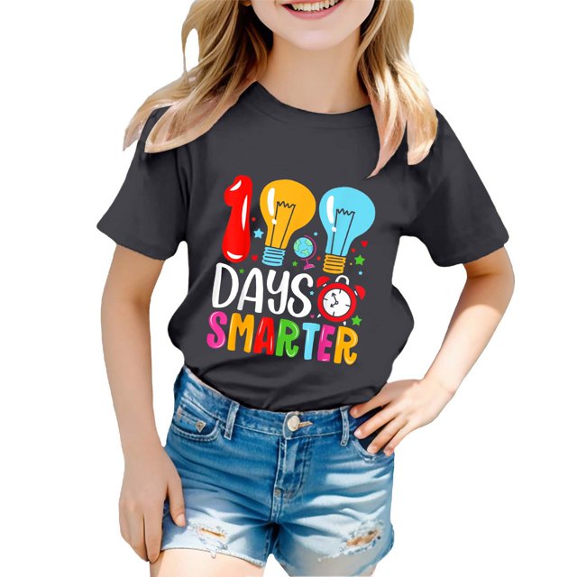 PMVFHDE Jolis Hauts Hauts pour Fille 2025 Robe T-Shirt pour Filles Hauts d'Été pour Filles 2025 Hauts de Maillots de Bain pour Filles Mode Garçon et Fille Décontracté Imprimé Col Rond Ample T-Shirt à Manches Courtes Haut Noir,10-11 Ans