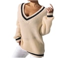 thumbnail image 1 of Timegard Chandails pour Femmes Col en V Profond Ample Confortable Mignon Chandail Blouse Automne Décontracté Manches Longues Hauts, 1 of 6