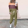 thumbnail image 3 of Mrat Vacation Outfits for Women 2 Piece Jogging Sets Color Block Polyester Long Sleeve Sweatsuits Sets Two Piece Track Suits Drawstring High Waist Pants Set Comfy Outfits Q-Army Green 5XL, 3 of 5