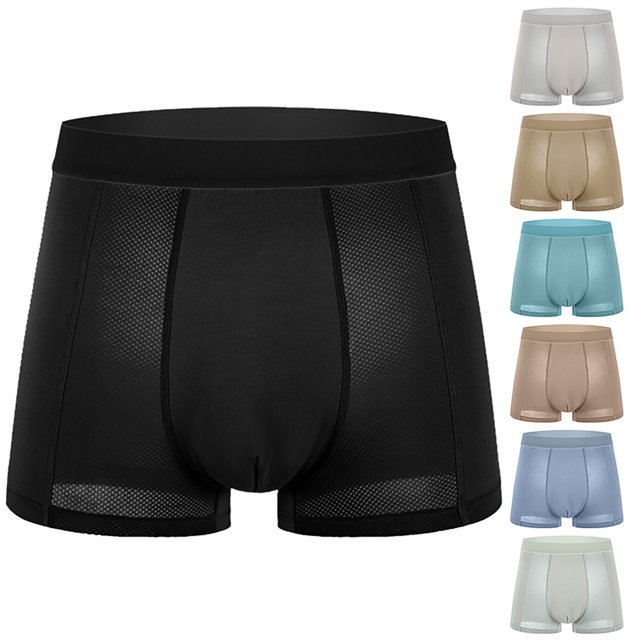 Mens Underwear Summer Solid Color Breathable Mesh Series Flat Underwear Four Corner Light Gray XL