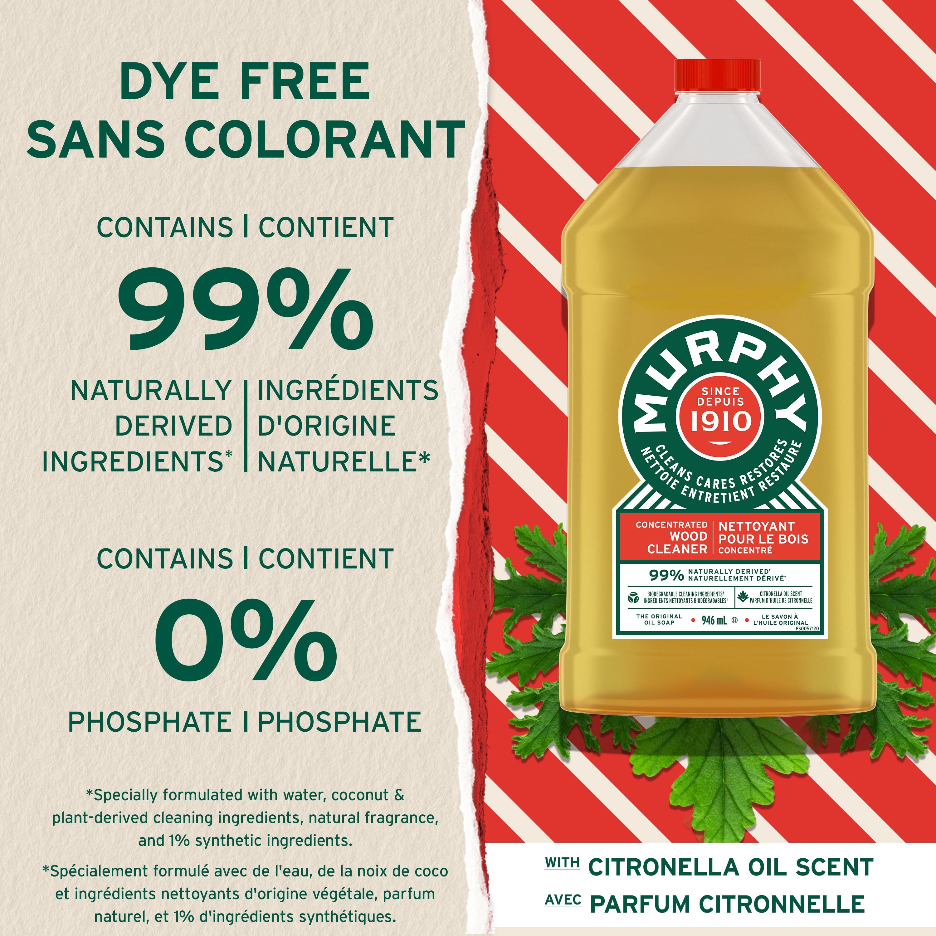 Savon à l’huile Murphy, formule concentrée, nettoyant bois, citronnelle, 946 ml