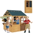 thumbnail image 1 of Qaba Outdoor Playhouse for Kids, Foldable Wooden Cottage, Brown, 1 of 10