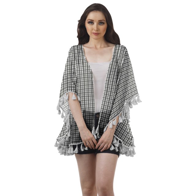 Moomaya Open Front Printed Shrug Printed Kimono Sleeve Beach Cover Up For Women