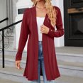 thumbnail image 2 of Penkiiy Women's 2023 Fall Long Sleeve with Snap Button Down Solid Color Knit Ribbed Neckline Cardigans Wine for XL, 2 of 8