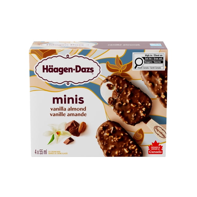 HAAGEN-DAZS Miniatures Vanilla Almond Ice Cream Bars, 4 x 55 ml