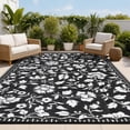 thumbnail image 3 of Nanan 9x12 Waterproof Outdoor Rug, All-Weather Floral Pattern Patio Mat, UV Resistant, Stain Resistant, Easy Clean Plastic Rug for Yard, Deck, Balcony, Camping,Black/White, 3 of 8