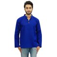 thumbnail image 1 of Atasi Kurta Court à Col Officier pour Homme Bleu en Coton Tunique Décontractée - Grand, 1 of 6