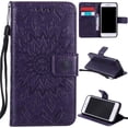 thumbnail image 2 of Wallet Case, Embossed Sunflower Premium PU Leather Folio Flip Kickstand Card Slots Wrist Strap Cover for Samsung Note20(Purple), 2 of 6