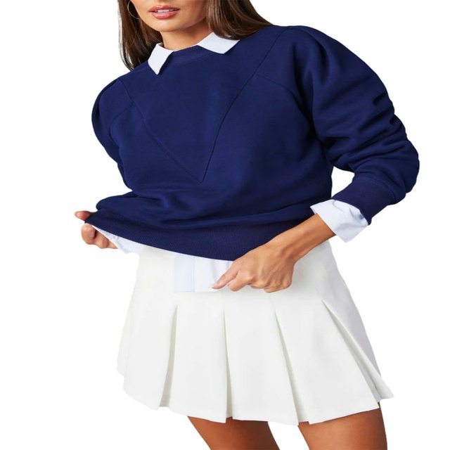 Solid Color Loose Fit Crew Neck Long Sleeve Sweatshirt for Women