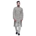 thumbnail image 1 of Atasi Button Down Asymmetrical Kurta For Men Printed Mandarin Long Sleeve Shirt, 1 of 5