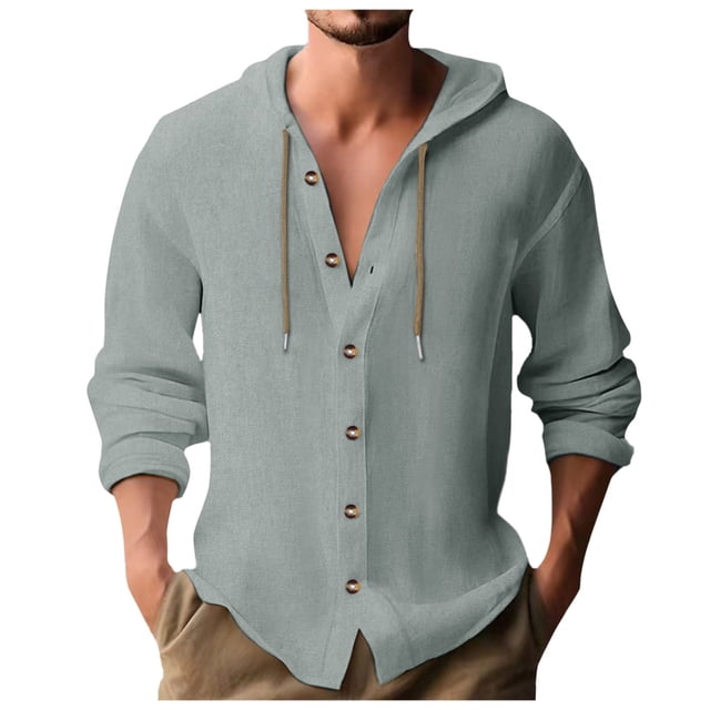 Chemise à Manches Longues pour Homme, Décontractée, Unie, Cardigan de Vacances, Chemises à Capuche, Hauts