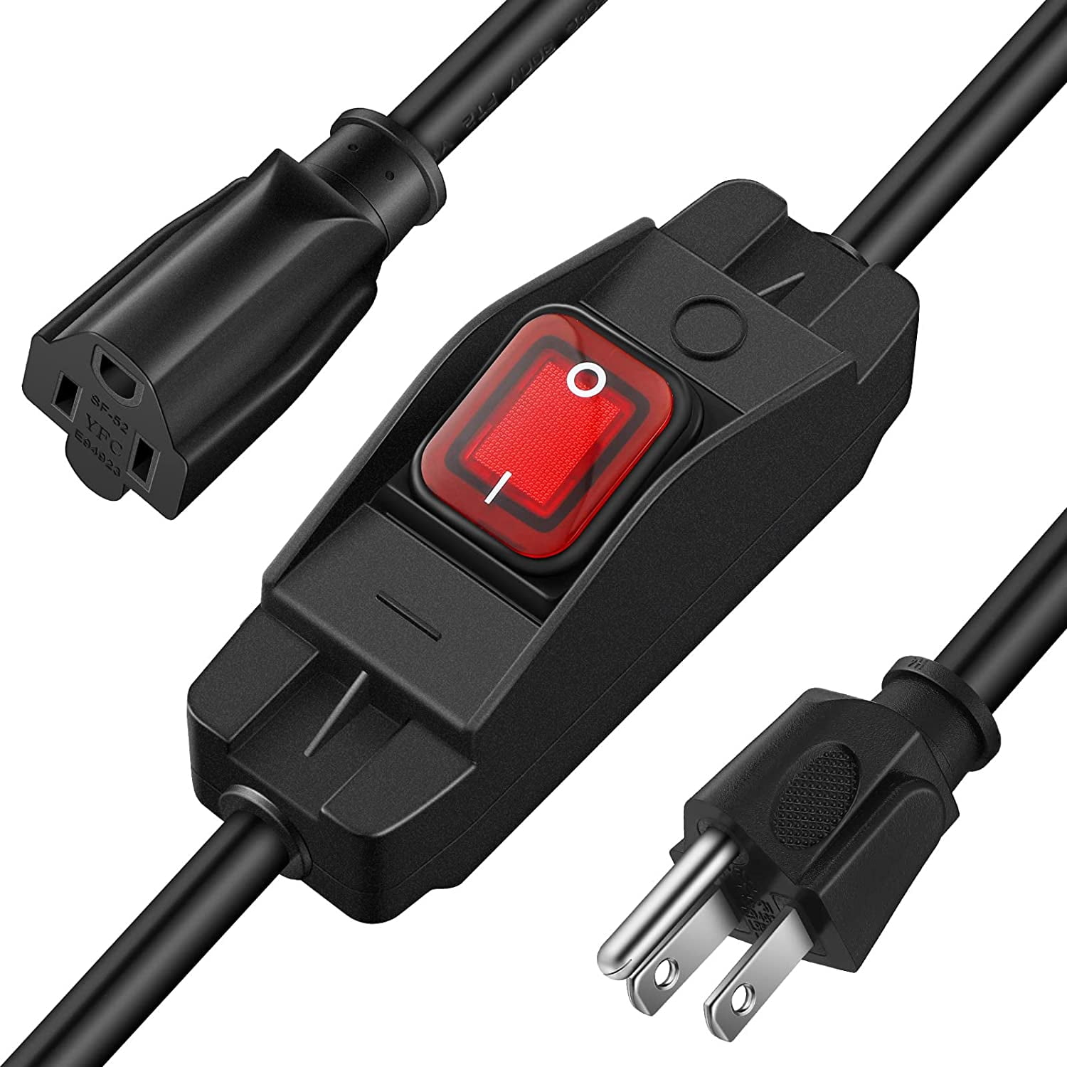 HSHDLDF 3 Prong Outdoor Extension Cord with Waterproof Switch 3 Feet 1875W Heavy Duty Extension Cord 14/3 SJT Extension Cable Inline On/Off Switch 15A 125V Grounded Outlets Plugs for Appliances Upgr