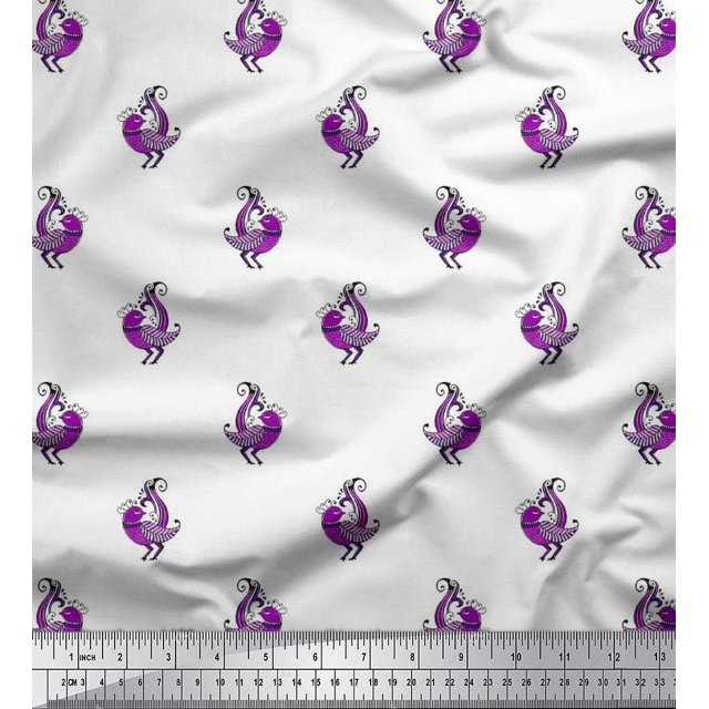 Soimoi Polyester Crepe Fabric Bird Block Print Fabric by Yard 52 Inch Wide