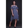 thumbnail image 3 of Bimba Blue Floral Printed Womens Ruffle Front Cold Shoulder Swing Shift Dress - Large, 3 of 6