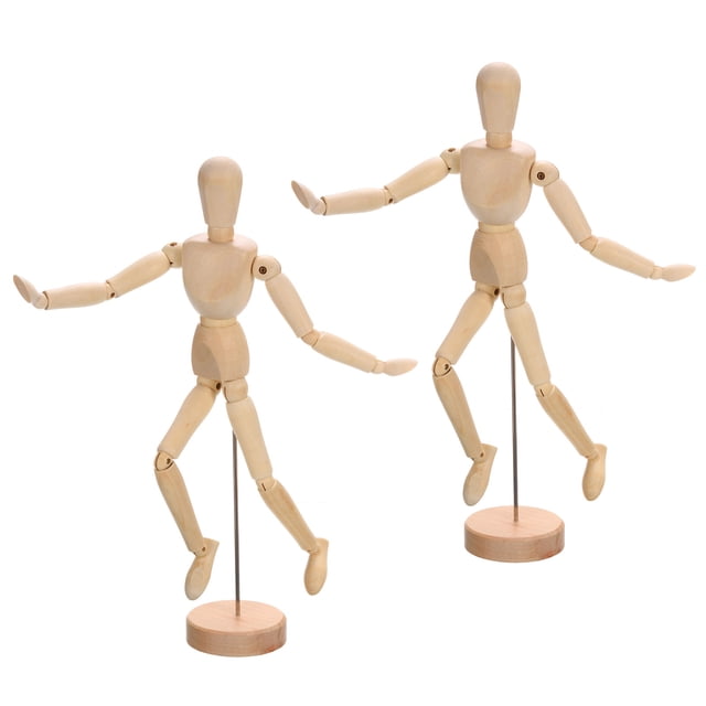 Unique Bargains 12" Wooden Mannequin Figure, Artist Drawing Manikin Model Flexible Movable 2Pack