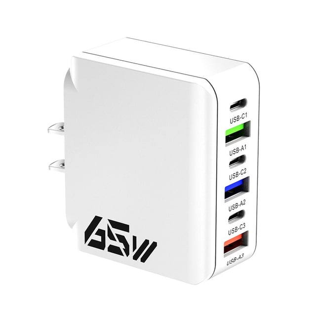 Staron Bloc de Charge Rapide, Chargeur de Charge Rapide Multiport 65w Tête de Charge Rapide USB 6-en-1 Compatible avec Plusieurs Appareils