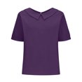 thumbnail image 1 of T-shirt Rétro pour Femme, Mode, Couleur Unie, Ample, Décontracté, Col Rabattu, Manches Courtes, Hauts, 1 of 5