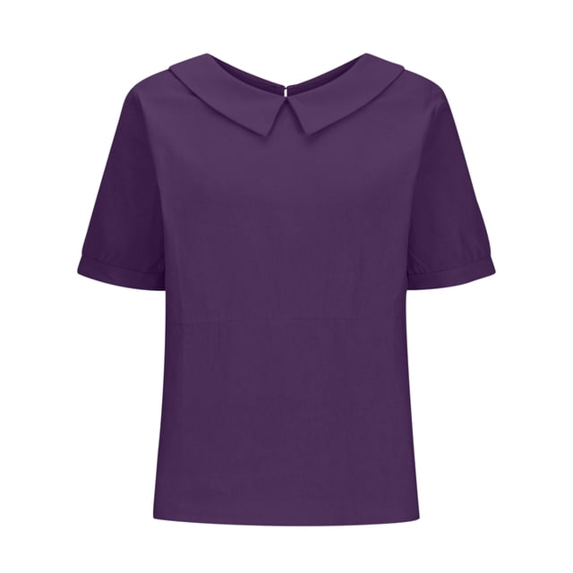 T-shirt Rétro pour Femme, Mode, Couleur Unie, Ample, Décontracté, Col Rabattu, Manches Courtes, Hauts