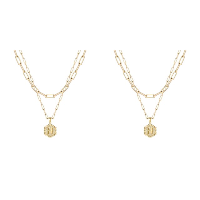(Lot de 2) 2025 Collier Hexagone initial 26 Collier Preppy pour Femmes Colliers pour Pendentif Femmes A Z 26 Collier Maman pour Femmes Alphabet initial Or