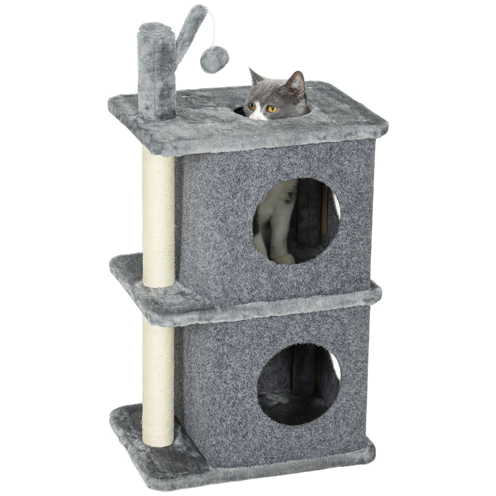 PawHut 31.5" Cat Tower with 2 Condos, Multi-Level Cat Tree for Kittens
