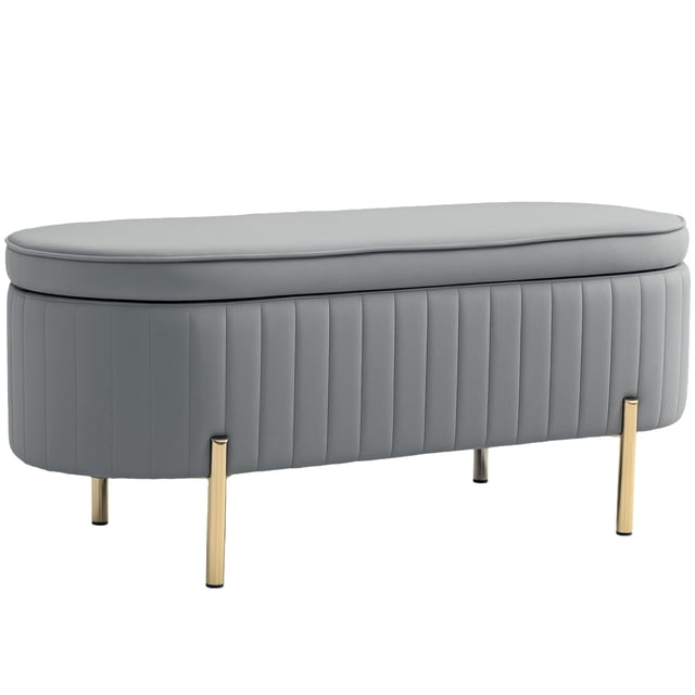 HOMCOM Banc de Chambre Rembourré, Banc Ottoman Capitonné à Canaux, Gris