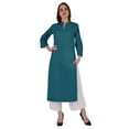 thumbnail image 1 of Bimba Kurta Droite Unie Ethnique Indienne pour Femmes à Col Mandarin avec Encolure Plissée en Coton, 1 of 7