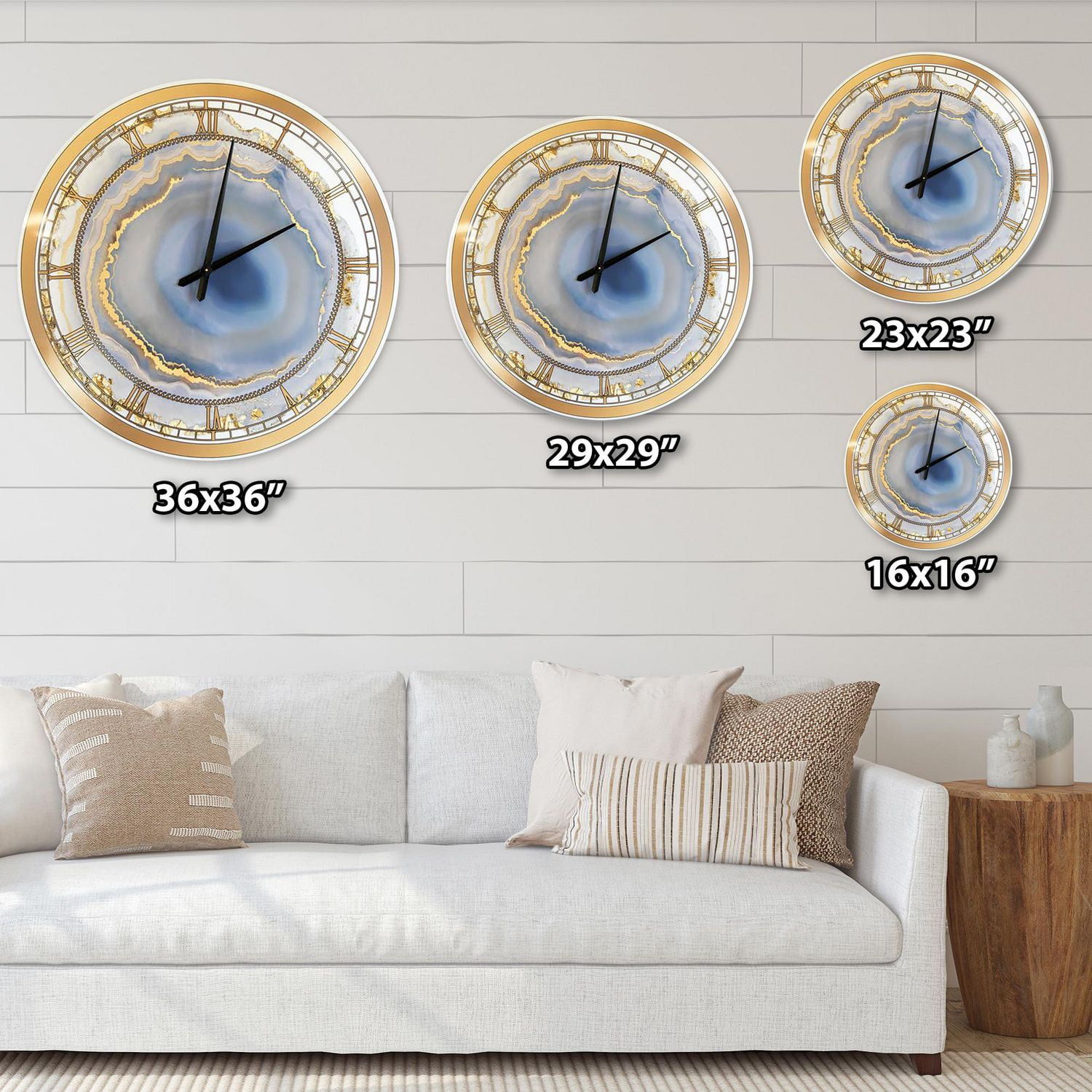 Designart Agate d'eau dorée horloge murale