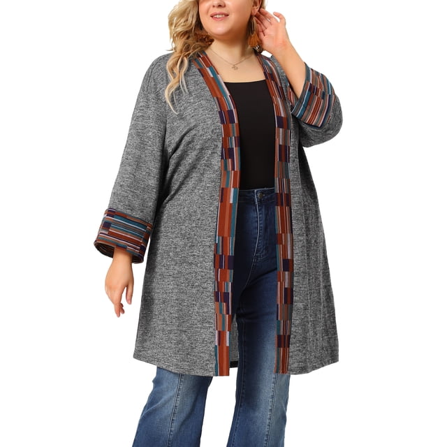 GRACE & GRANDEUR Women's Plus Size Fall Kimono Boho Open Front Midi Cardigan