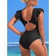 thumbnail image 5 of Charmo Ruffled Sleeve One Piece Monikini Swiwear for Womens V Neck Swimsuit Backless Bath Suit, 5 of 5