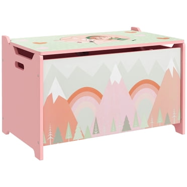 Qaba Coffre à Jouets avec Couvercle, Organisateur de Rangement pour Jouets pour Chambre, Rose